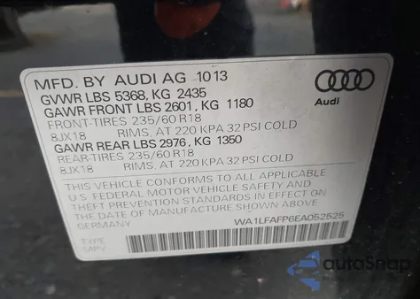 2014 Audi Q5 2.0T Premium из США, поврежденный, VIN WA1LFAFP6EA052525